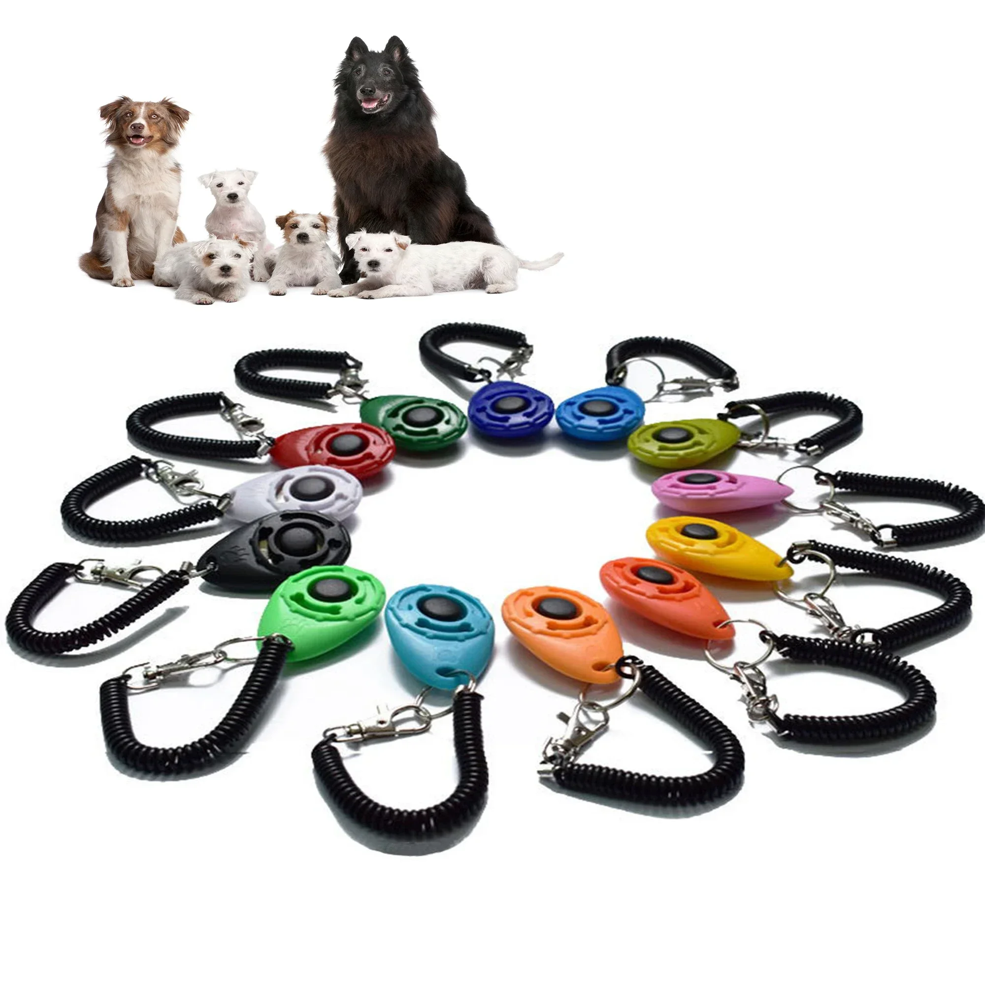 Clicker de adiestramiento 2 en 1 con correa y llavero para perros