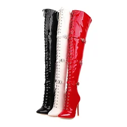 Botas altas hasta el muslo con cordones cruzados para mujer
