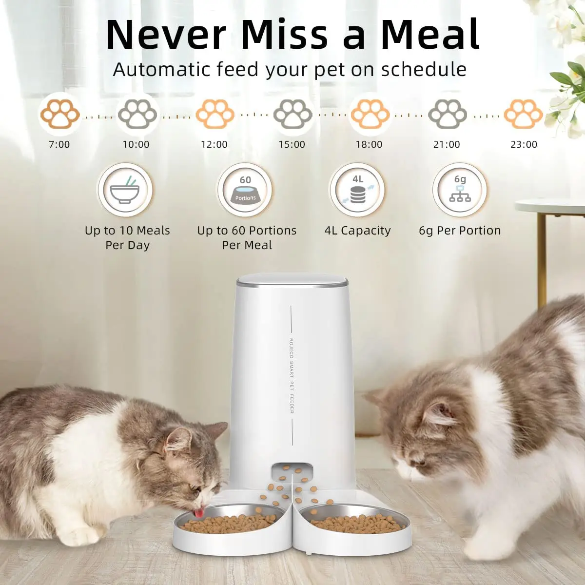 ROJECO-comedero automático para gatos, dispensador inteligente de comida para gatos, con Control remoto, botón WiFi, alimentador automático para gatos y perros, accesorios - imagen 2