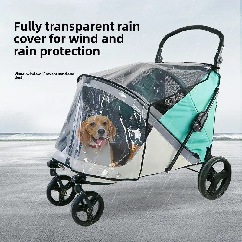 Cochecito para mascotas de gran espacio, carrito ligero y plegable para caminar para perros, cortavientos transpirable, productos para mascotas, accesorios - imagen 2