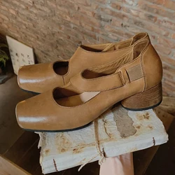 Zapatos de tacón estilo ballet con punta cuadrada para mujer