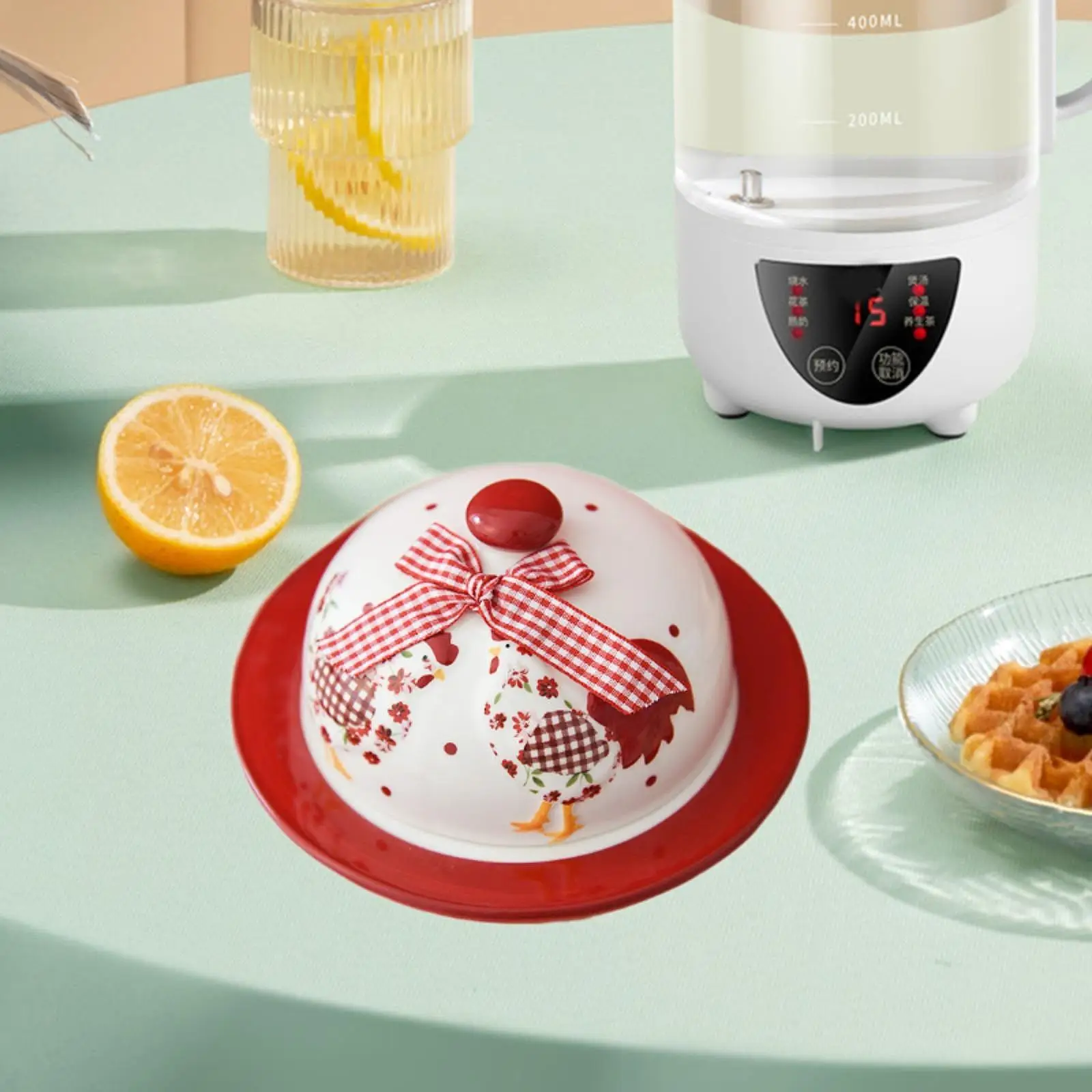 Dessert Tray Porcelain Plate Tableware Creative Utility Decorative Snack Cake Plate Red Floral Chicken Bowl for Hotel Home