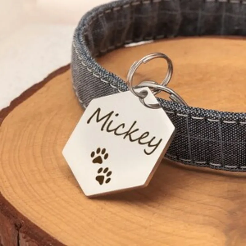 Etiqueta de perro hexagonal de acero inoxidable personalizada con icono divertido, accesorios de Collar de perro y gato con nombre personalizado, placa de identificación antipérdida - imagen 2