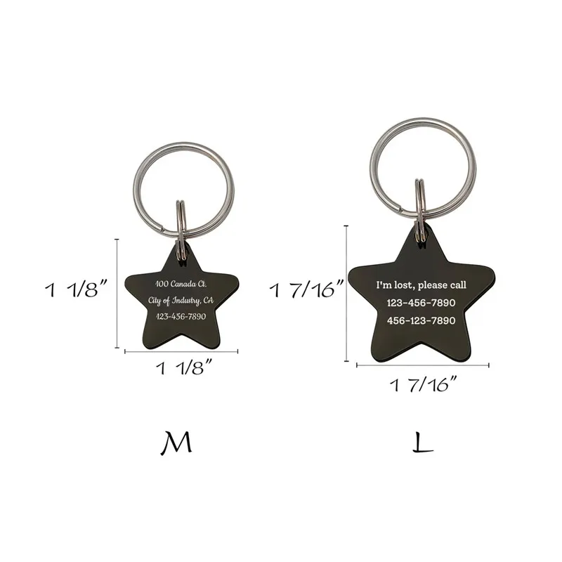 Etiquetas personalizadas para perros y gatos grabadas en ambos lados, colgantes de identificación de mascotas de acero inoxidable con forma de estrella, placa de identificación personalizada para cachorros y gatitos - imagen 5