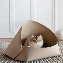 Cama fieltro 2 en 1 para gatos y perros – Casa con agujero y túnel