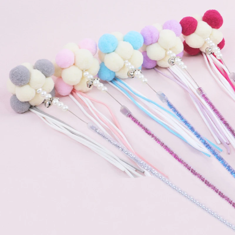 Nueva bola de pelo de hada con borlas, palo para gato, gato interactivo para aliviar el aburrimiento, agarrar, campana, juguete para morder