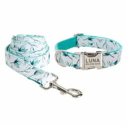 Collar para cachorro con grabado + correa a juego - Verde