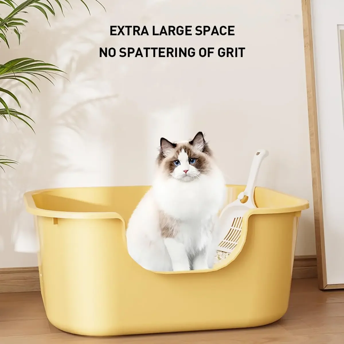 Cacerola grande semicerrada para gatos, caja de arena para gatos Jumbo a prueba de salpicaduras con cuchara, caja de arena de gran tamaño a prueba de salpicaduras - imagen 5