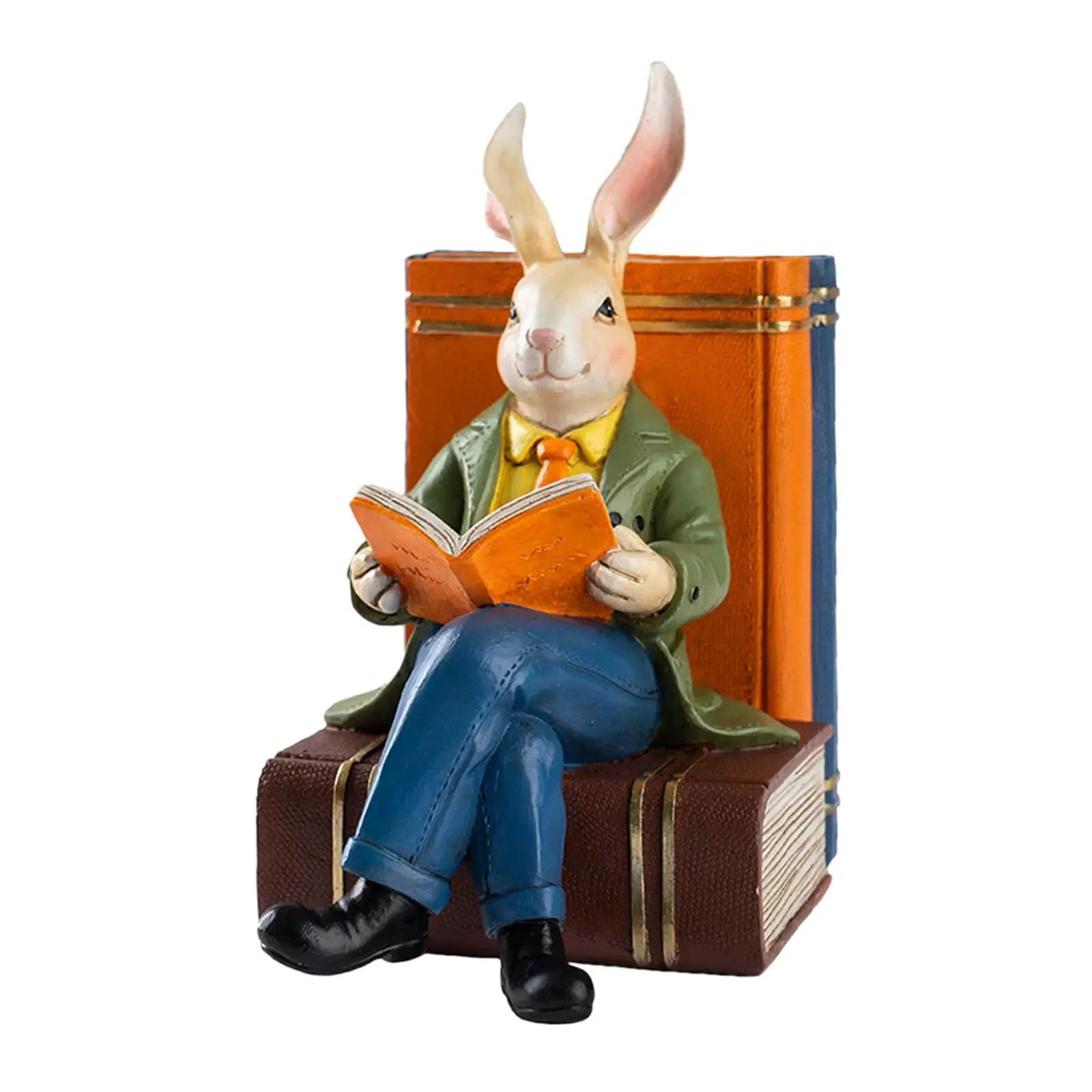 Reading Book Rabbit Statue Bunny Sculpture for Porch Entrance Celebration