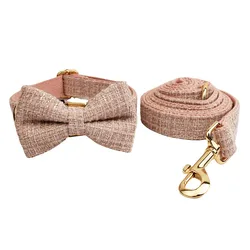 Juego de collar correa arnés perro personalizado rosa placa ID