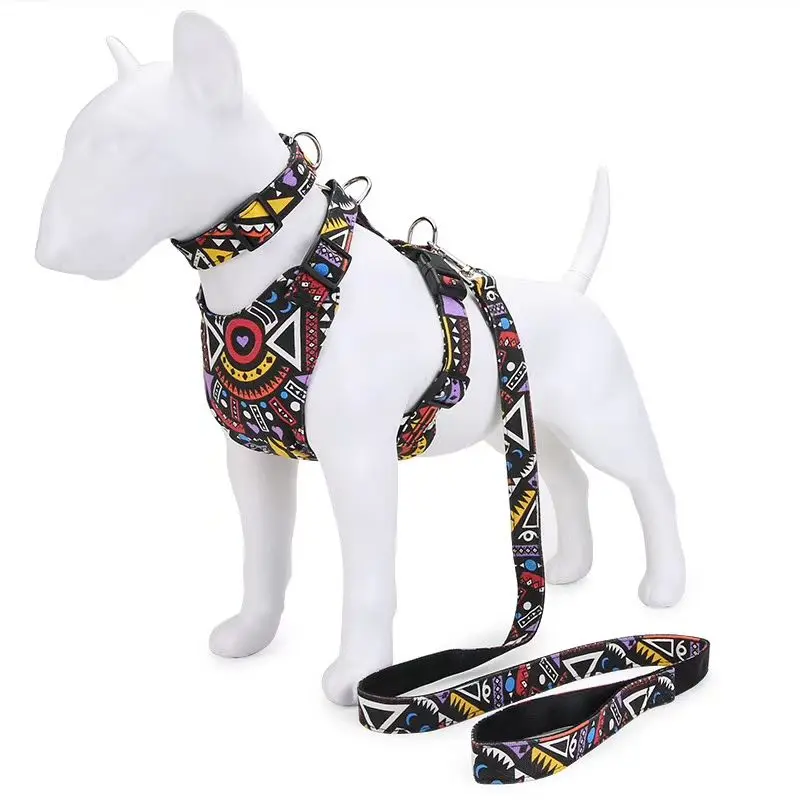 Correa de nailon para perro de estilo bohemio, collar y arnés S L, arnés para perro suave y transpirable de 4 colores, correa y collar para perro mascota - imagen 3