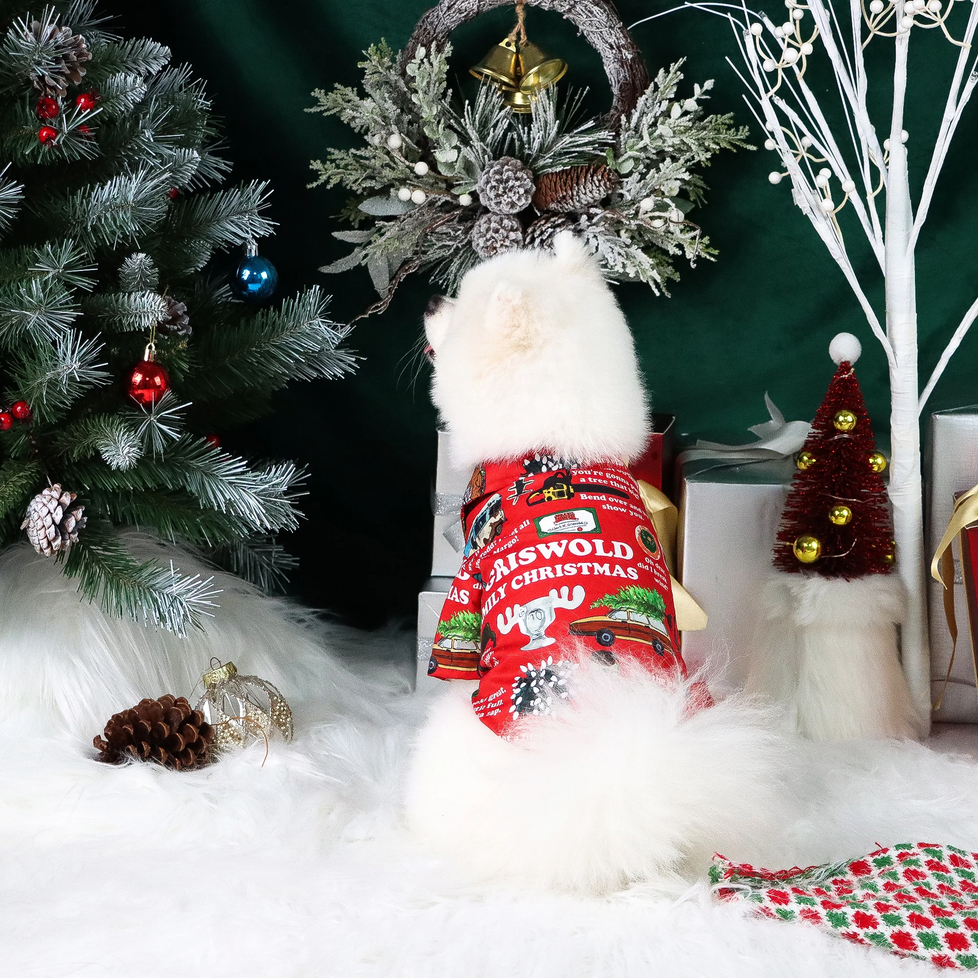 Dog Christmas Clothes for Small Dogs Shirt Santa Claus and ElkPrinted Costume Puppy Pajama with Snow and Gift Box Pattern Doggie - imagen 2