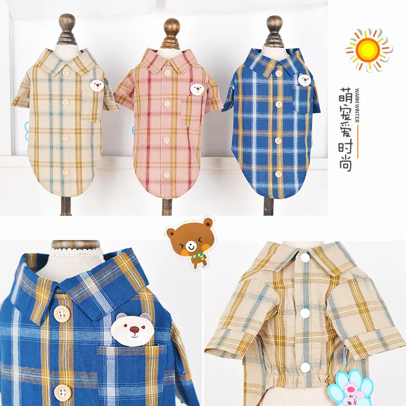 Camisa a cuadros para primavera/verano para mascotas, camiseta para perros, perro pequeño, oso de peluche fino, Top a cuadros, ropa para cachorros de verano - imagen 4