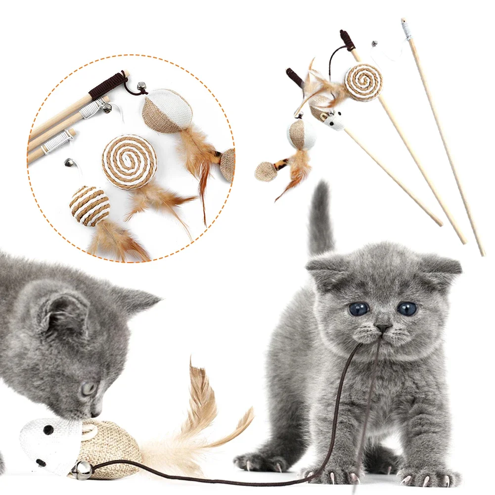 Juguetes de madera para mascotas, varilla interactiva y divertida para gatos, palo de punto de lino con campana, accesorios para gatos, suministros para mascotas, 1 unidad - imagen 3
