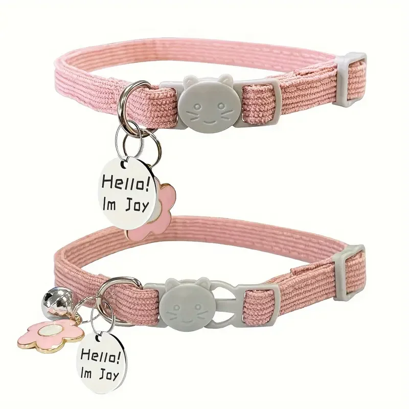 Placa de identificación personalizada para mascotas, colgante de flor de pana ajustable, Collar con etiqueta de identificación para gatos, Collar de cuello separable para perros pequeños, cachorros y gatitos - imagen 2
