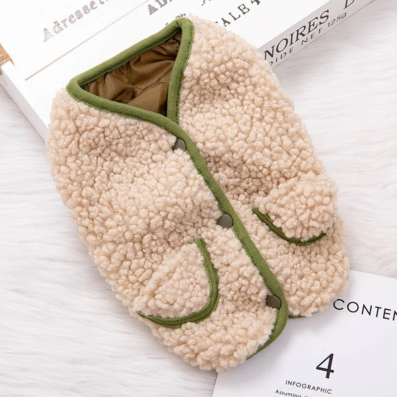 Abrigo de lana de cordero de otoño para mascotas, bonito chaleco con bolsillo, chaleco cálido para perros, abrigo de lana de cordero, chaqueta para mascotas, ropa para cachorros, ropa de Navidad - imagen 4