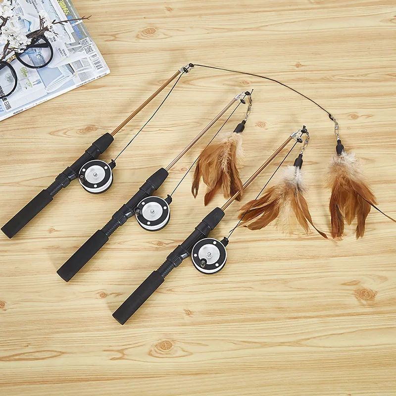 Varita de juguete retráctil para gatos, palo telescópico para gatos, juguete interactivo divertido con plumas de gatito, juguetes para aliviar el aburrimiento de mascotas - imagen 2