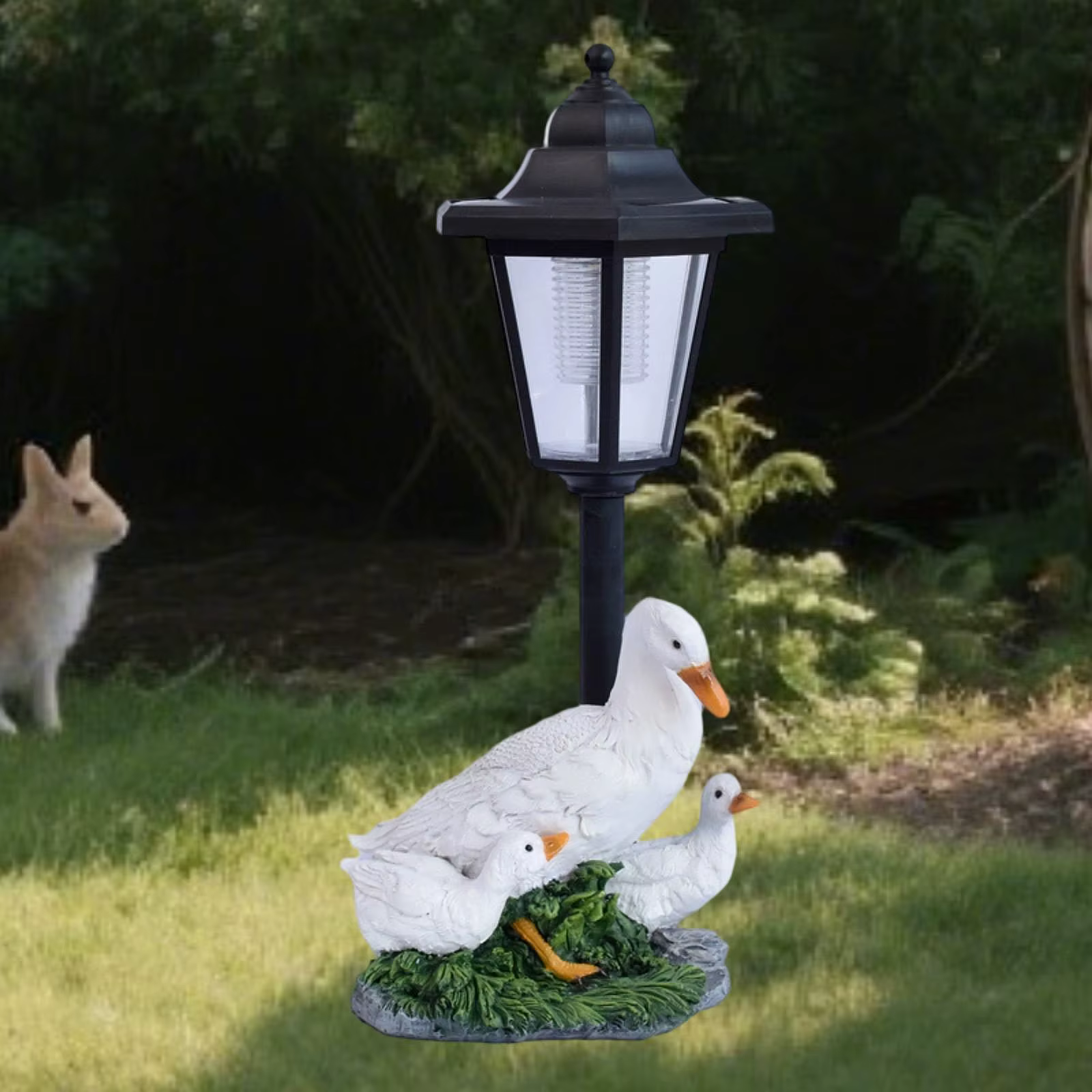 Estatua de pato en resina con luz solar para jardin exterior decorativo - imagen 2