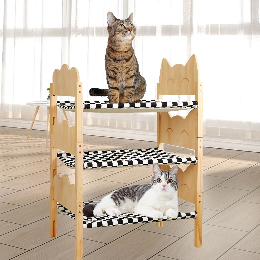 Hamaca de madera para mascotas, cama elevada para descanso y sueño de gatos, cachorros y gatitos bonitos y suaves para muebles de interior, 1 unidad - imagen 2