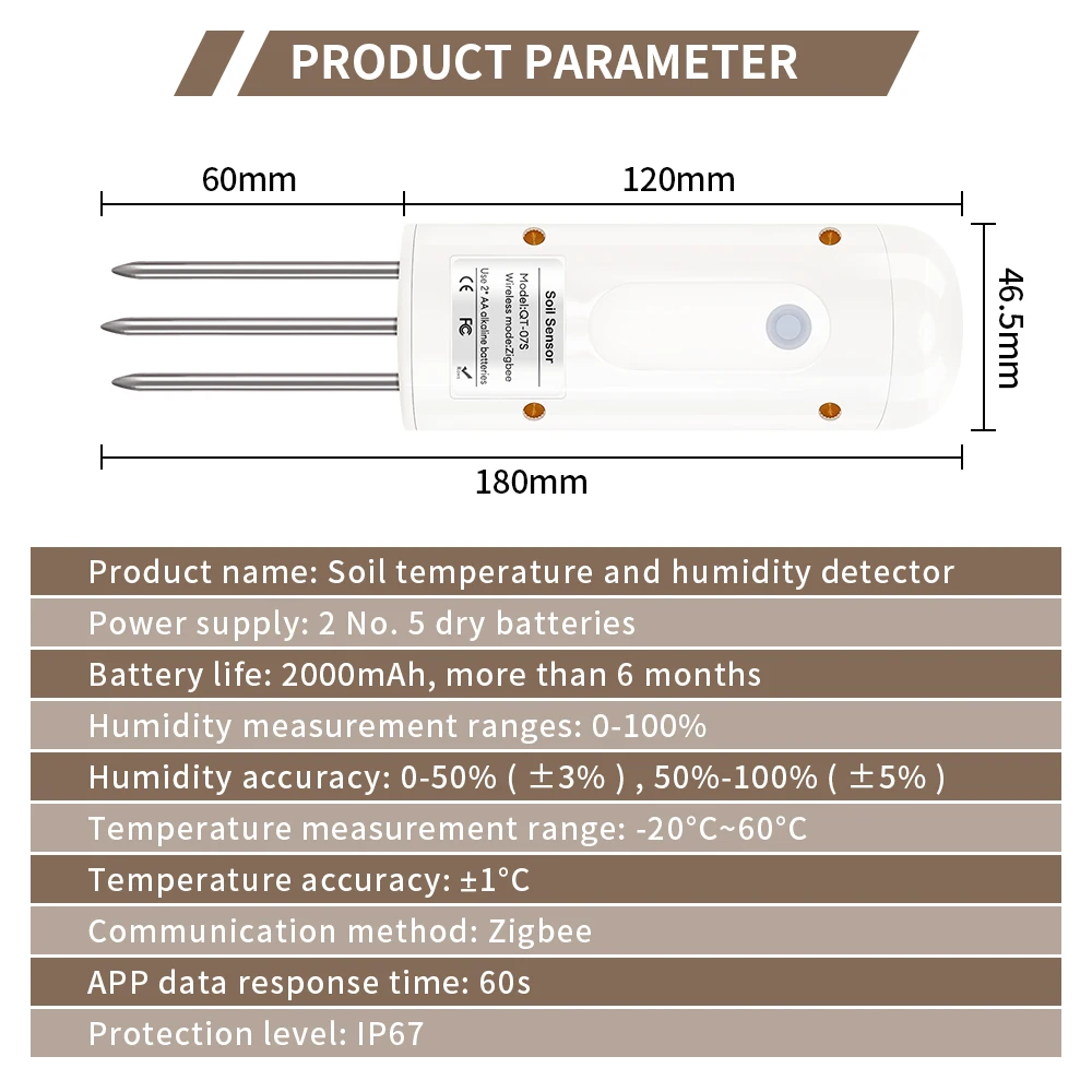 Sensor inteligente de suelo Zigbee, Detector de temperatura y humedad del suelo, analizador inalámbrico de suelo, medidor de humedad para jardín, 1/2/3 Uds. - imagen 5