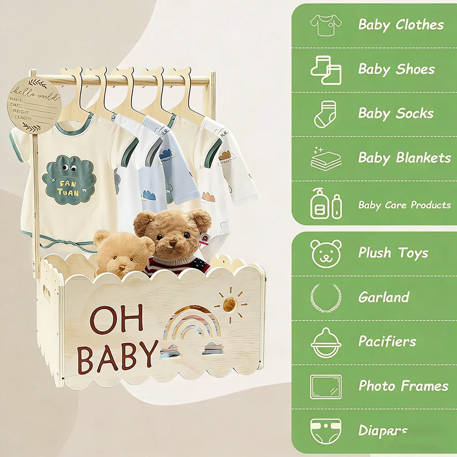 Cesta de madera para baby shower – Regalo multiusos para recién nacido - imagen 4