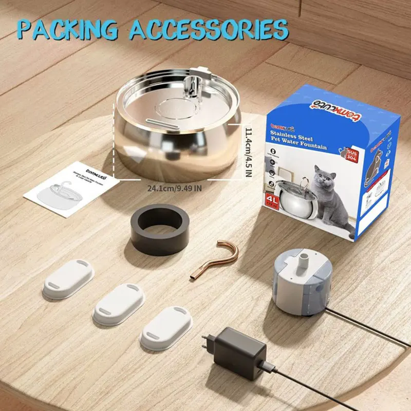 Dispensador de agua inteligente para mascotas, fuente de acero inoxidable, circulación automática, dispensador de agua para gatos, alimentador silencioso, cuello de cisne de 4L - imagen 2