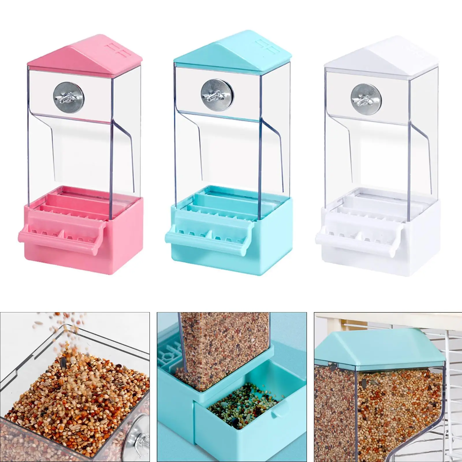 Bird Food Feeder Automatic Bird Feeder Cage Hanging with Perch Clear Indoor Bird Cage Feeder Less Mess Bird Feeder for Conure