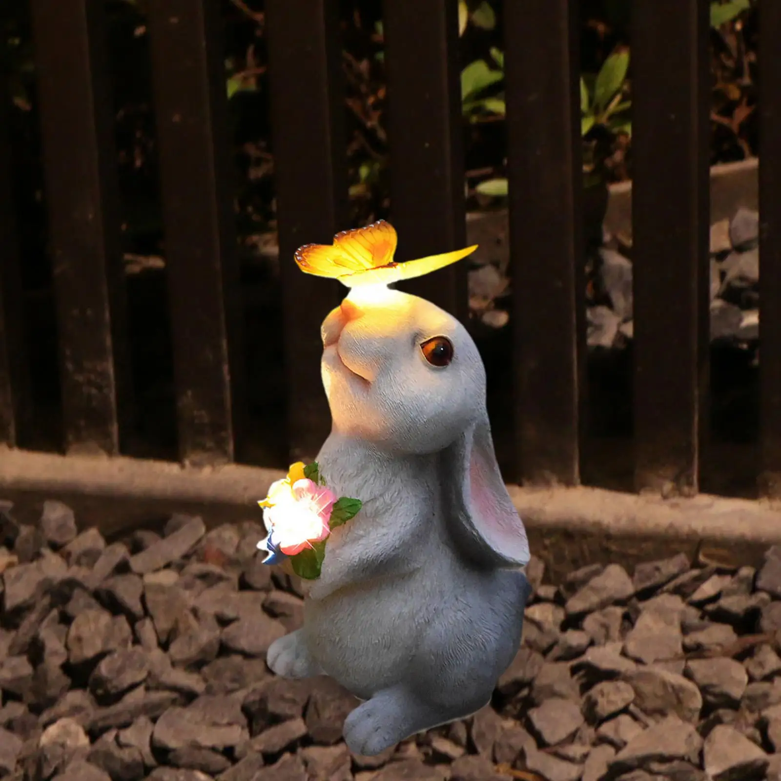 Garden Rabbit Statue Decorative Porch Luminous Entrances Lawn Flower Bed Adorable Farmhouse Pathway Resin Yard Decoration Decor