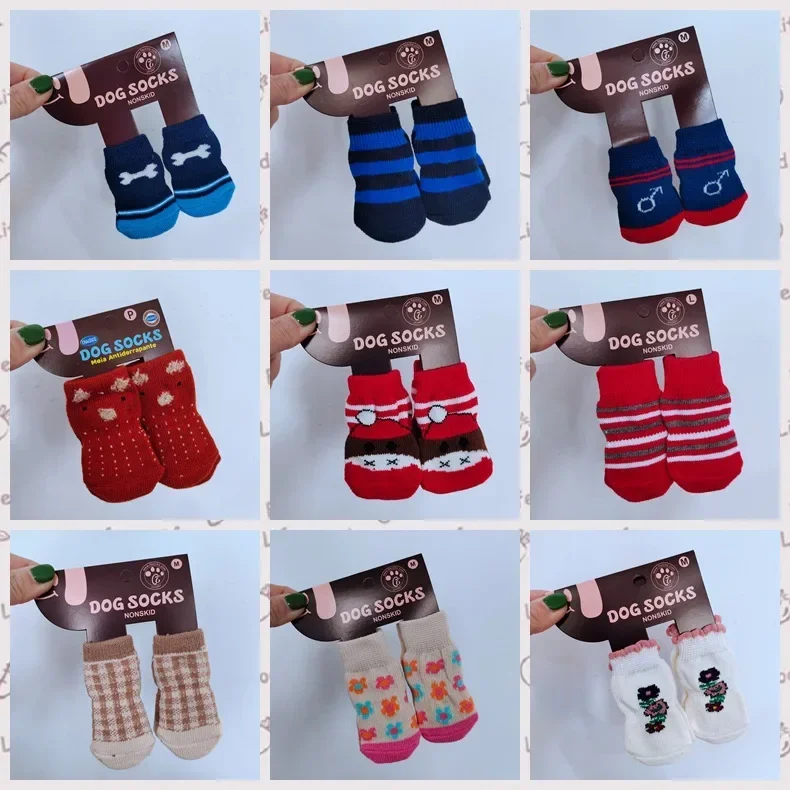 Calcetines multicolores para Navidad, Halloween, perro, mascota, alce, envoltura de inmersión, pegamento para manchas, calcetín para perros y mascotas - imagen 3