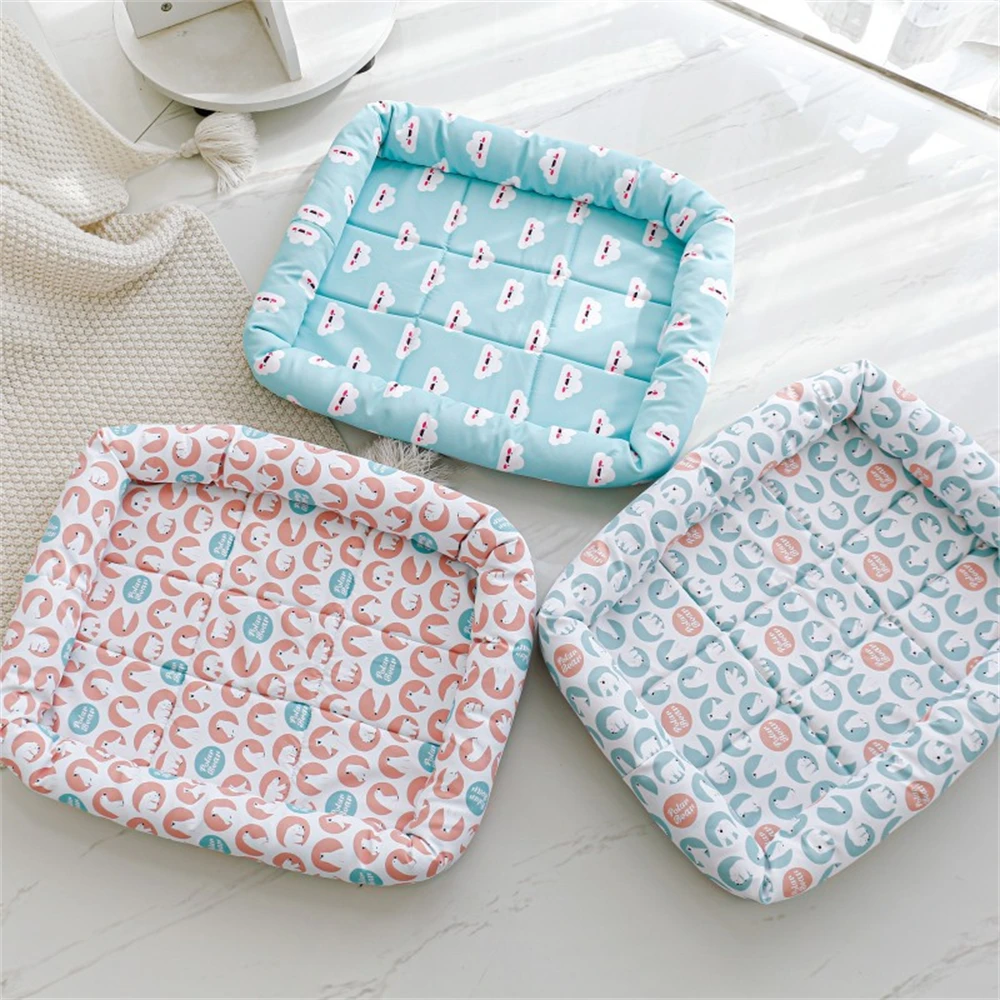 Cama de seda fría para perro, cojín de sofá con estampado cuadrado, suave, nido de dormir refrescante, perrera para mascotas, Gato y cachorro, Verano - imagen 4
