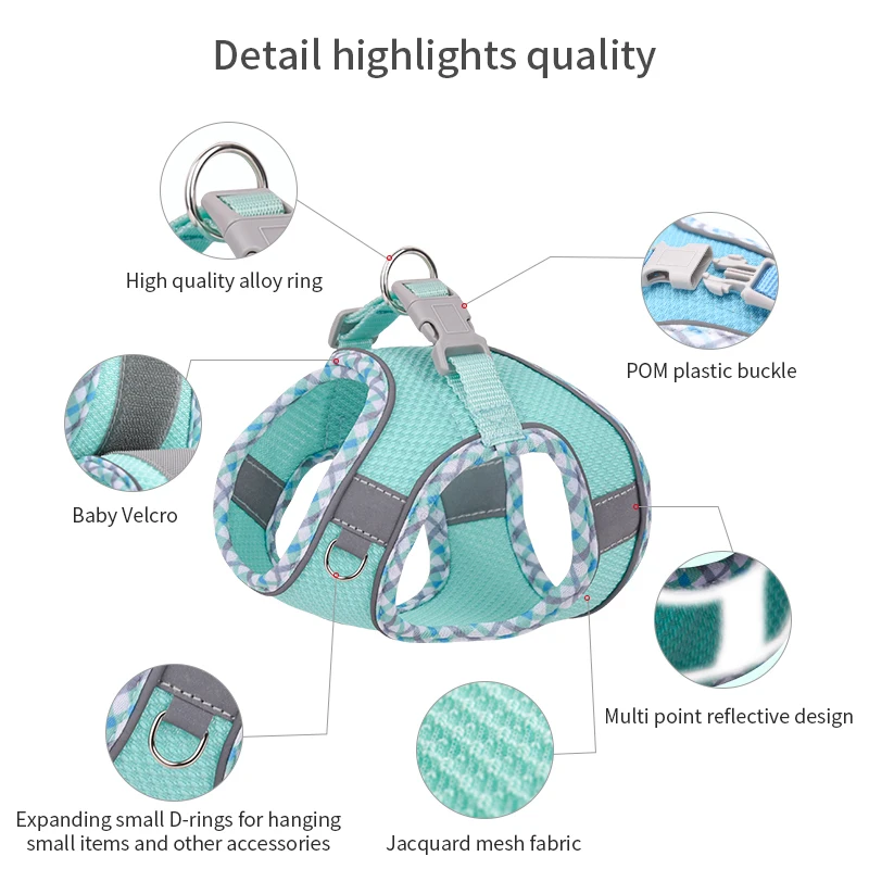 Arnés para perros y gatos, chaleco, conjunto de cuerda para el pecho, arnés ajustable transpirable reflectante para mascotas para perros pequeños y medianos, cachorros para caminar al aire libre - imagen 3