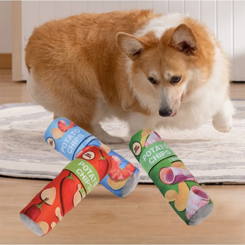 Juguete para morder perros calientes, simulación de voz, patatas fritas, suministros de molienda de dientes de Gato, juguetes de peluche para mascotas, 1 ud. - imagen 2