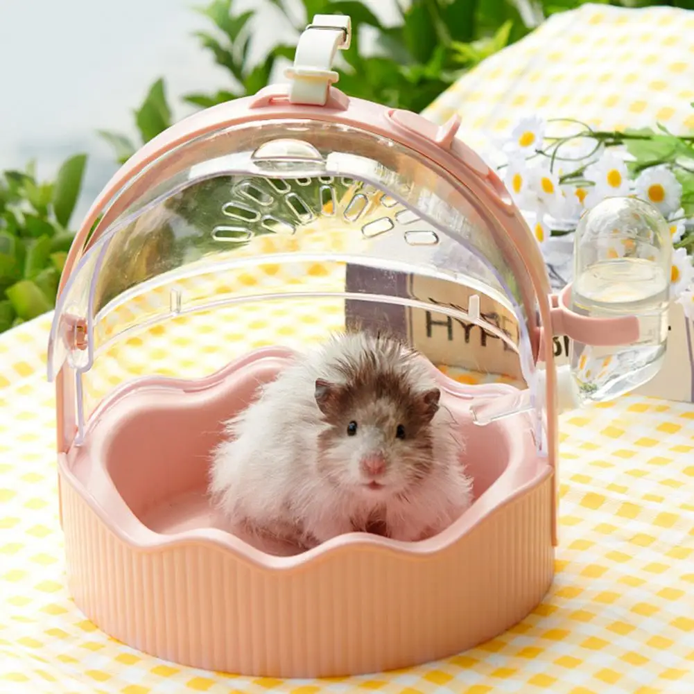 Jaula transportadora para hámster, Estuche De Viaje portátil para mascotas pequeñas con botella de agua, correa para el hombro, jaula de salida transpirable para conejillo de indias, hámster - imagen 2