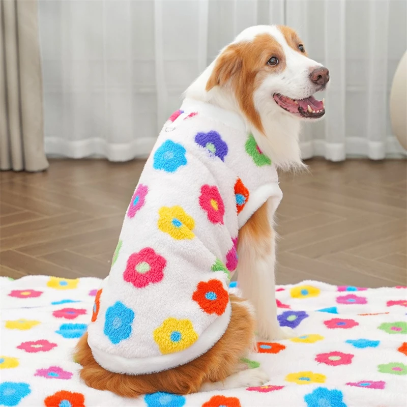 Sudadera de colores con flores para mascotas y gatos, ropa de lana suave para perros grandes Husky, ropa cálida de invierno para cachorros, monos transpirables