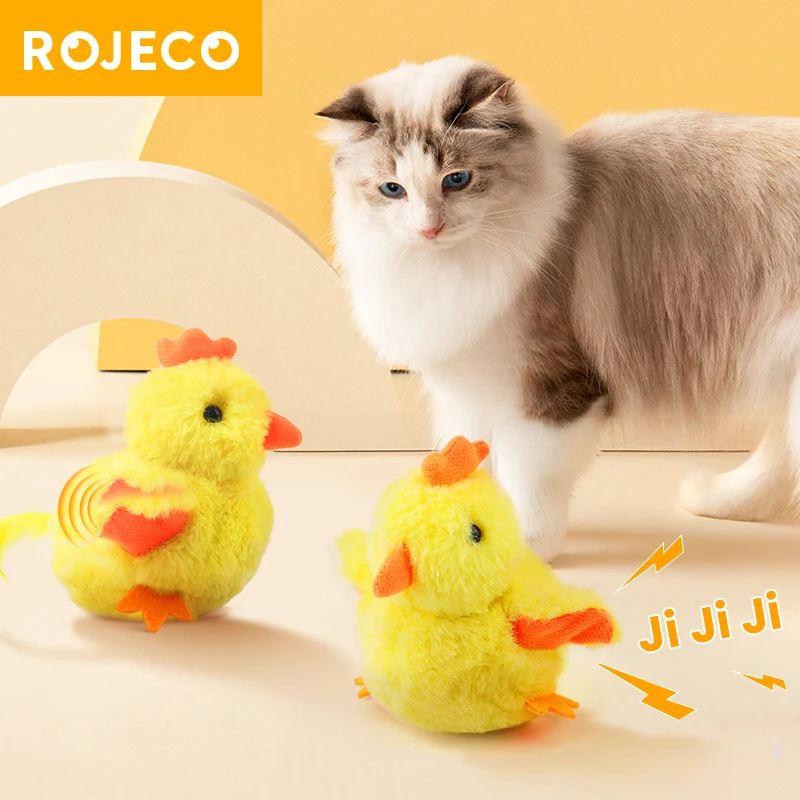 ROJECO-juguetes interactivos para gatos con hierba gatera, pollito batiente con sonido de pollito realista, Control remoto, juguetes de peluche esponjosos recargables para gatos