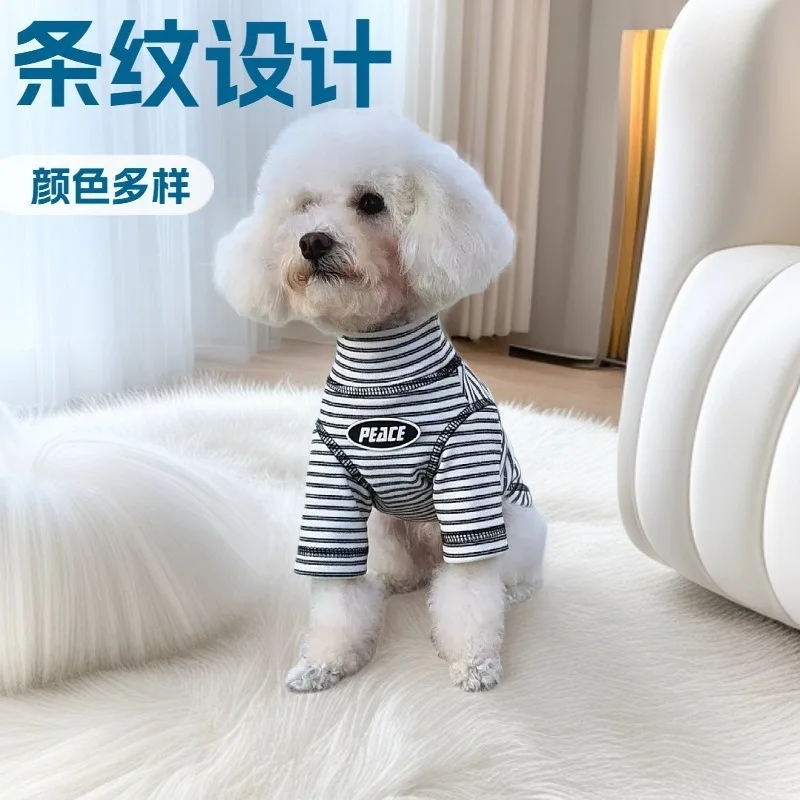 Camisa básica de cuello alto para otoño e invierno, sudadera a rayas para gatos, ropa de invierno para el hogar, ropa para perros pequeños - imagen 4