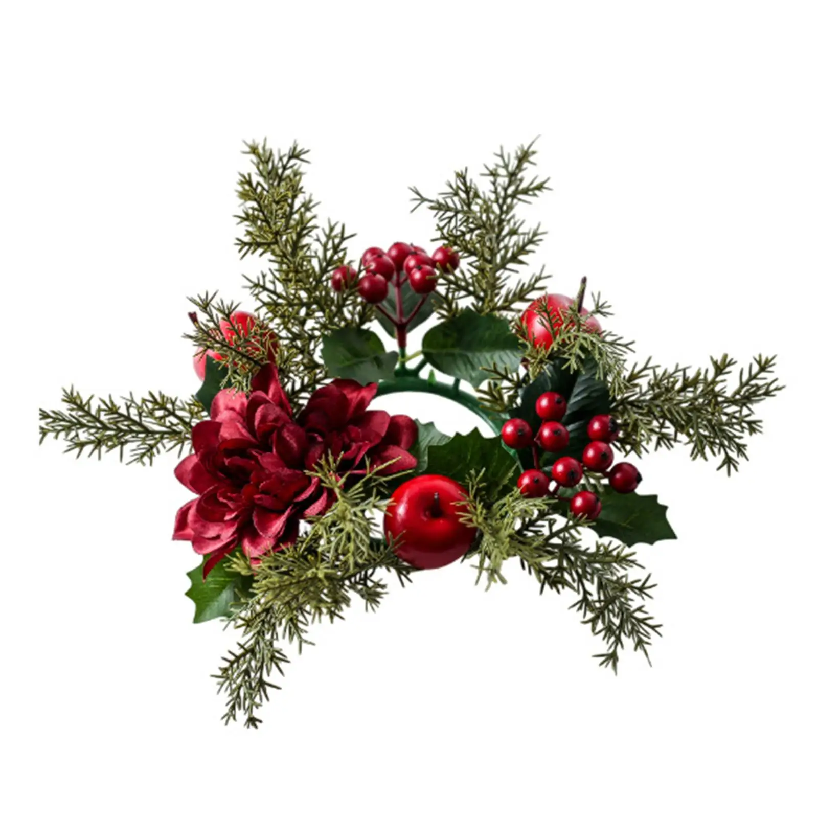 Anillo de vela de Navidad, corona de bayas rojas artificiales, guirnalda de portavelas para fiesta - imagen 4