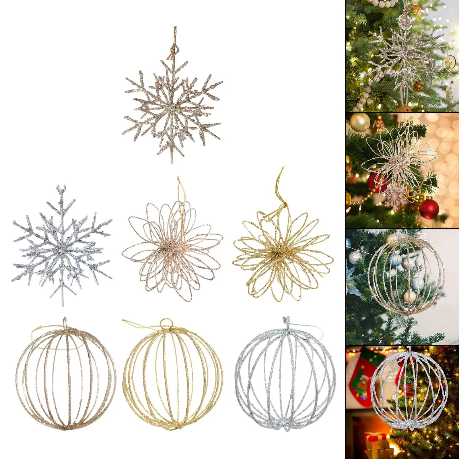 Colgante creativo de copo de nieve de Navidad, adorno de Metal tridimensional para decoración de árbol de Navidad - imagen 3