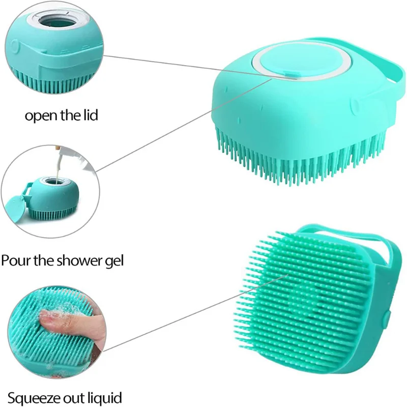 Cepillo de baño para mascotas, masajeador de silicona suave, Gel de ducha, cepillo de baño, herramientas de limpieza para perros y gatos, peine, suministros de aseo para limpieza de perros y gatos - imagen 3