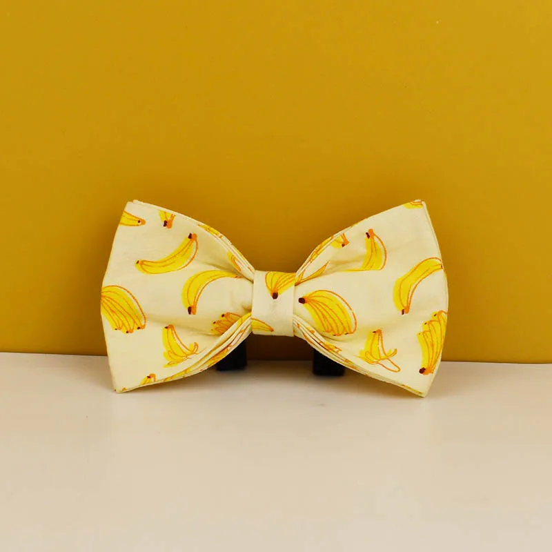 Venta caliente diseño personalizado Logo sublimación algodón suave estampado de plátano accesorios para mascotas Collar de perro correas arnés arco fruta 02 - imagen 5