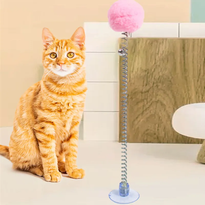 Juguete para gatos con ventosa, juguetes interactivos para gatos resistentes a los arañazos con campana, palo autohi, juguetes para gatos, bola de peluche de primavera, productos para mascotas - imagen 2
