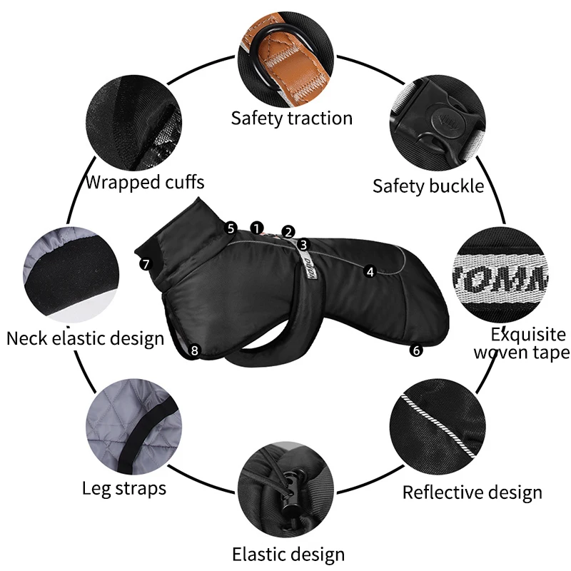 Ropa cálida de invierno para perros, chaqueta reflectante impermeable para perros grandes, abrigo grueso para perros grandes, chaquetas para exteriores Labrador Doberman - imagen 3