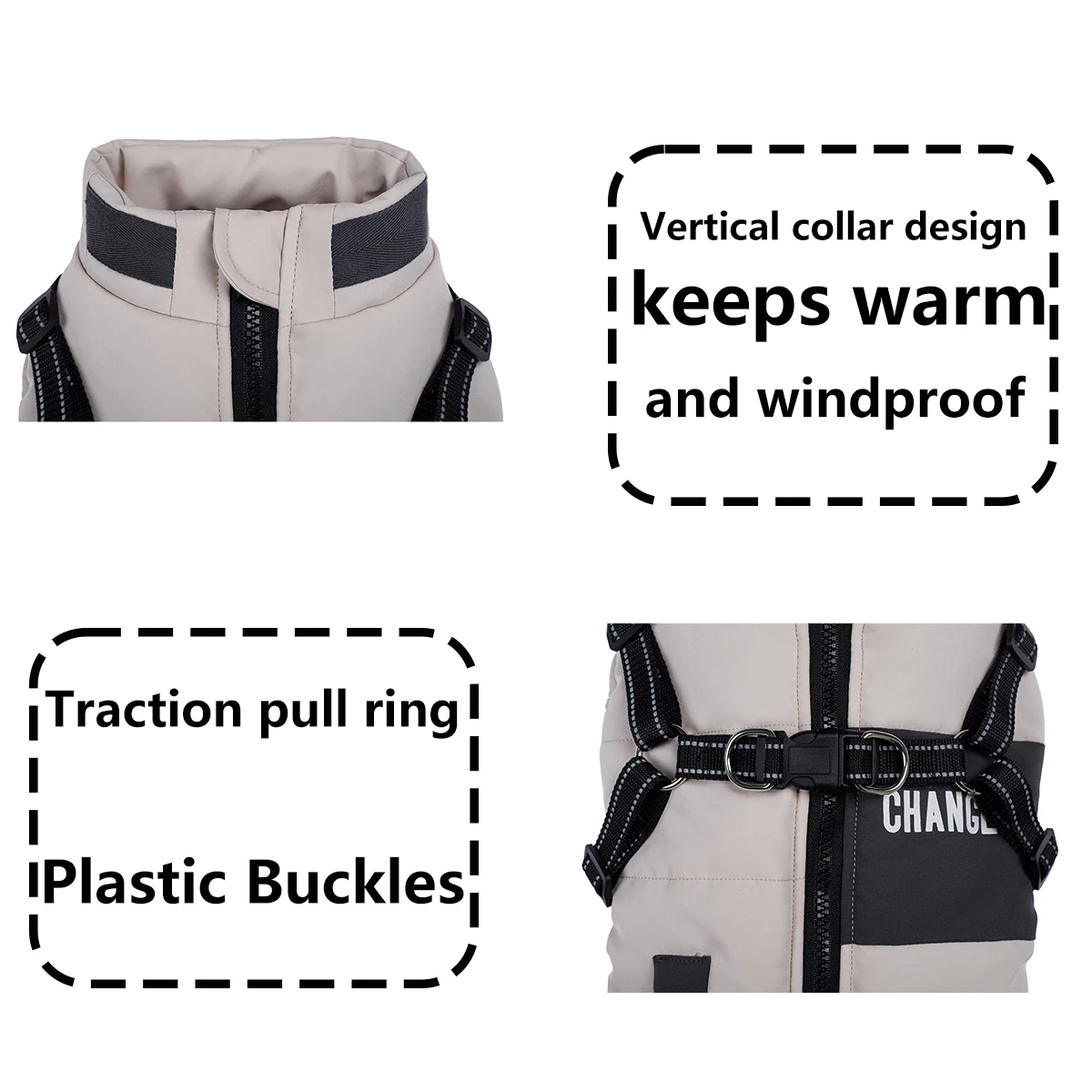 Ropa a prueba de viento, abrigo de invierno con arnés, ropa cálida para mascotas, chaqueta pequeña, disfraz de Bulldog Chihuahua Labrador - imagen 3