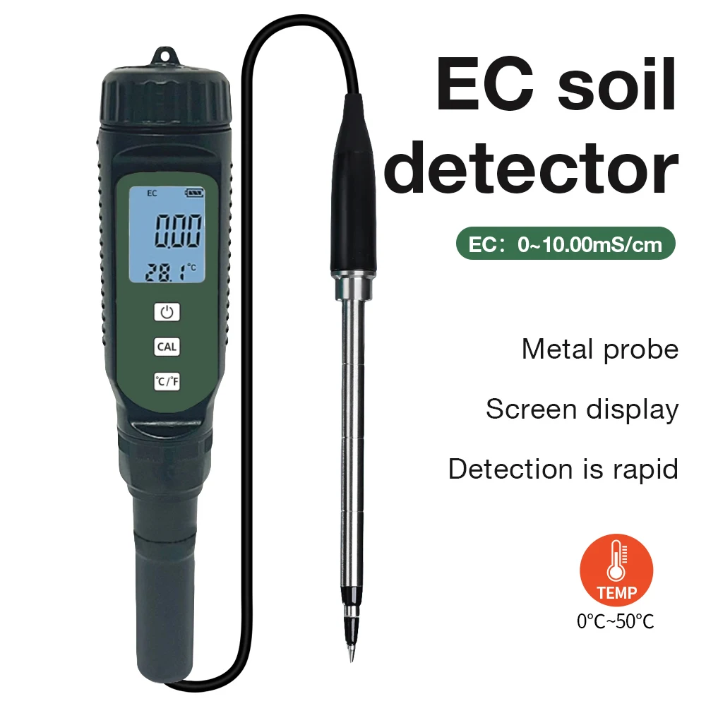 Medidor EC de suelo portátil, analizador de suelo de alta precisión, Detector de temperatura y EC de suelo 2 en 1, pantalla LCD, probador de suelo para flores - imagen 2