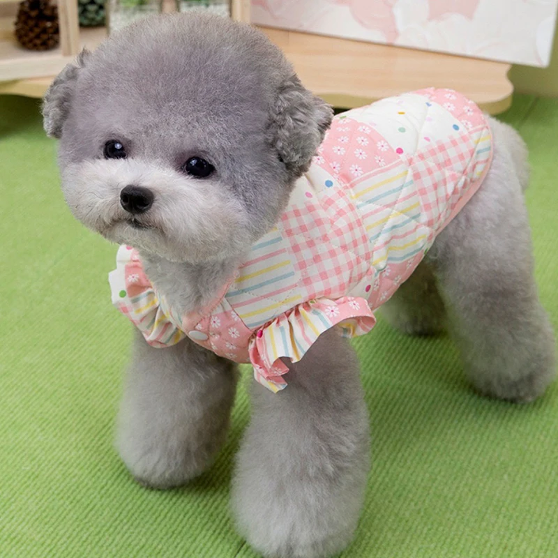 Mini chaleco Floral de invierno para mascotas, para perros pequeños y medianos, Chihuahua, monos de gatito con entramado, manga aleteo, ropa para cachorros de Año Nuevo - imagen 4