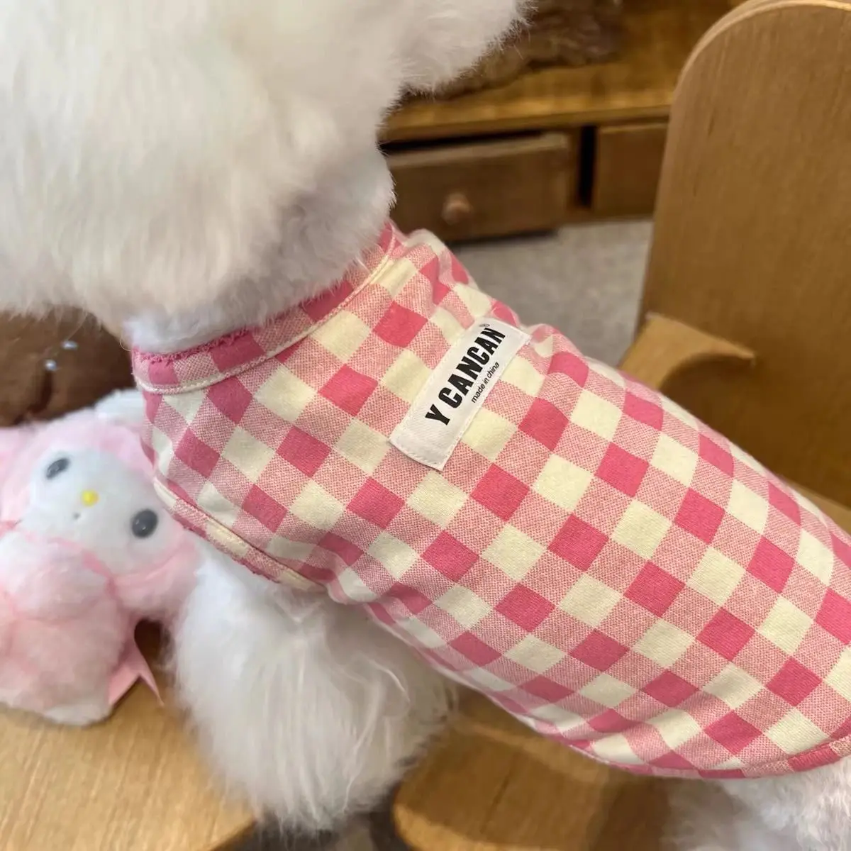 Camiseta sin mangas a cuadros para mascotas, Top de manga corta con protector solar, ropa fina y transpirable para perros pequeños, ropa para cachorros de peluche