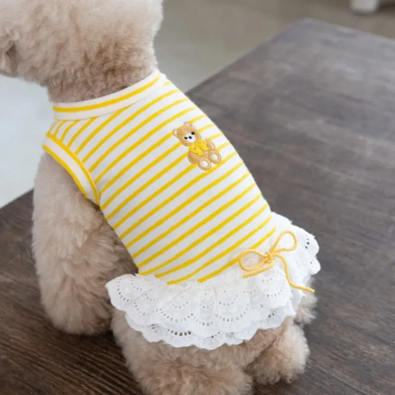 Vestido encaje rayas finas Teddy para perro pequeño Yorkshire cachorro - imagen 4