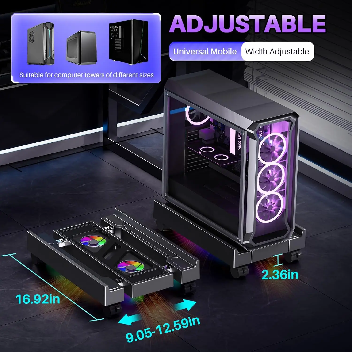Soporte CPU móvil con RGB y ventilador, ajustable para torre