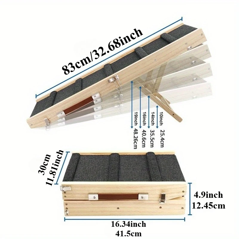 Rampa ajustable para perros para cama, rampa de madera plegable, escaleras para perros para conseguir en la cama, sofá, coche, razas pequeñas a grandes con estera de tracción - imagen 2