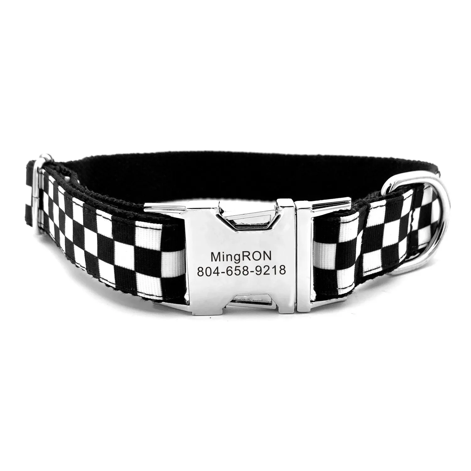 Collar personalizado para mascotas, cubo blanco y negro, fresco, duradero, personalizado, nombre de cachorro, etiqueta de identificación, collares básicos ajustables para perros, correa